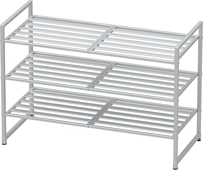 SIMPLE HOUSEWARE 3-Tier Stackable Metal Panel Shoes Rack, Silver
