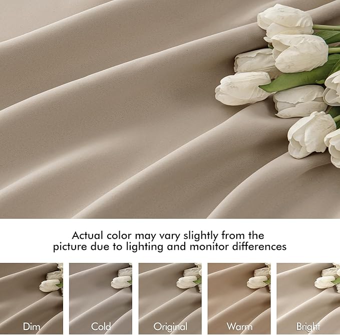 MIULEE Taupe Back Tab Blackout Curtains 102 Inch Long 2 Panels Set
