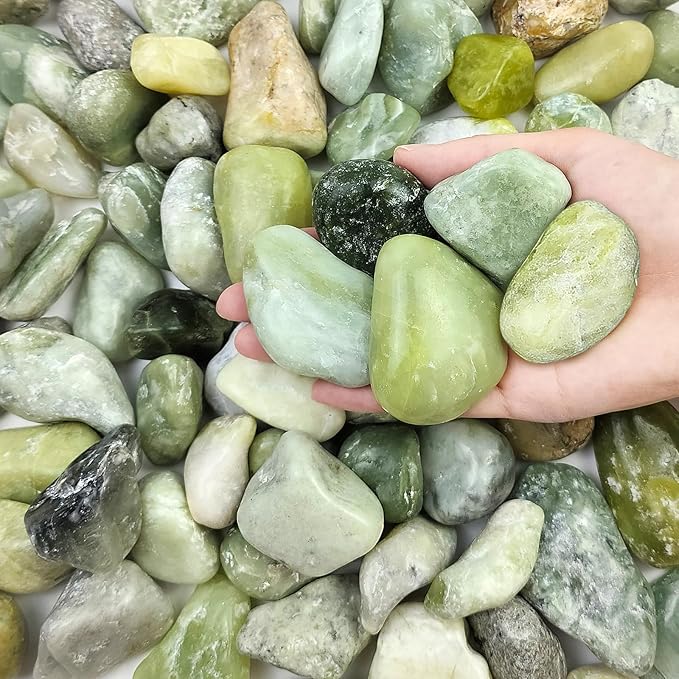 FANTIAN 40 lbs Jade River Rocks for Landscaping, 2-3 Inch Large Polished Pebbles. Decorative Green Gravel Stones for Plants, Vases and Garden