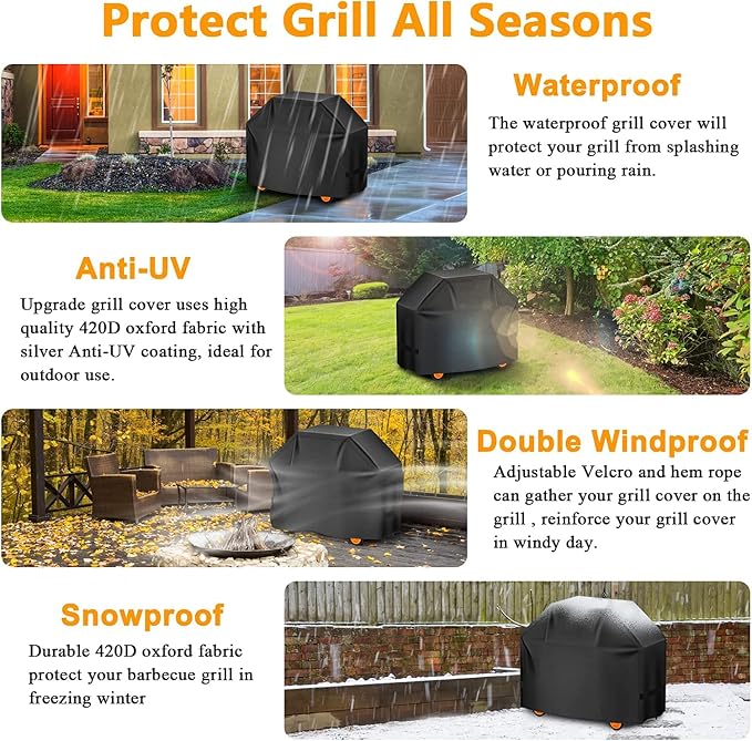 Aoretic Grill Cover, 48 inch BBQ Gas Grill Cover for Outdoor Grill, Charbroil Grill Cover Barbecue Waterproof, Anti-UV for Weber Char-Broil Monument, Dyna-glo Nexgrill Spun Polyester