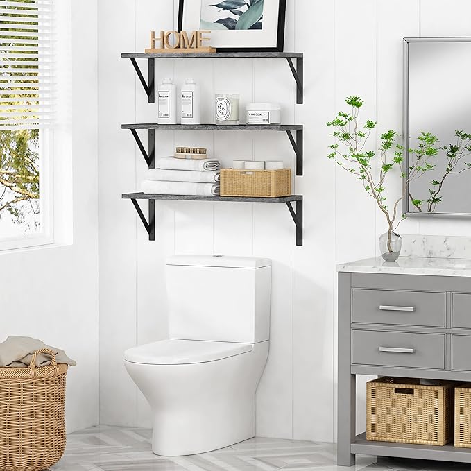 Forbena Gray Floating Shelves Wall Mounted Bookshelf Set of 3, 24 Inches Long 8