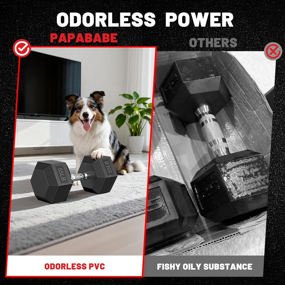 PAPABABE HEX Dumbbell Set - 2.5-125lb Rubber Encased Weights for Home Gym | Ideal for Strength Training