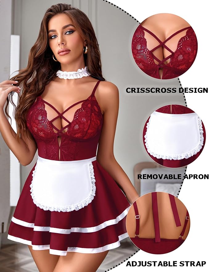 Avidlove Sexy Maid Lingerie for Women Halloween Outfit French Maid Costume Babydoll Lingerie Dress Cosplay Lingeries