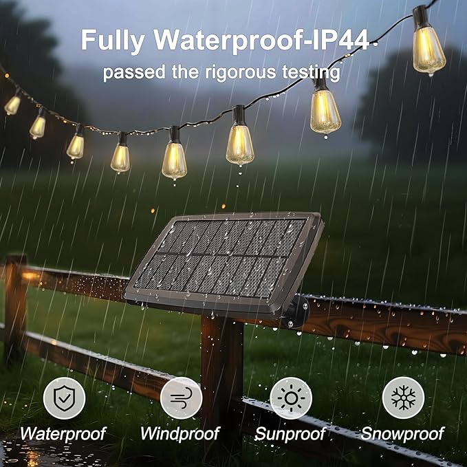 BLIATLUS 25FT Solar String Lights Outdoor Waterproof with Remote Control 8+2 Shatterproof LED ST38 Bulbs for Porch Garden Market Bistro Patio Backyard Fence
