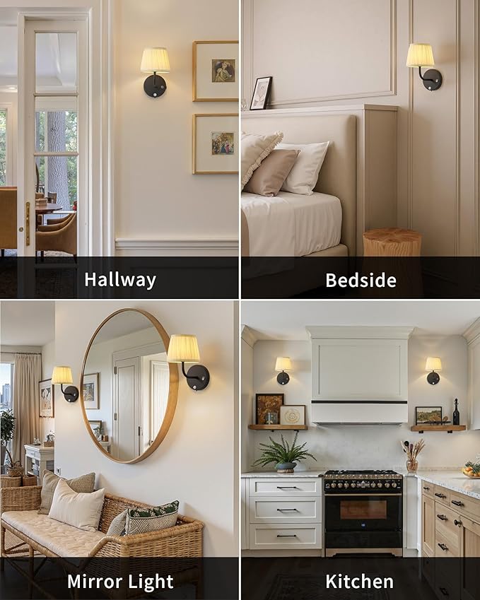 PUSU Motion Sensor Black H9.6 inch Small Wall Sconces Set of 2, LED Cordless