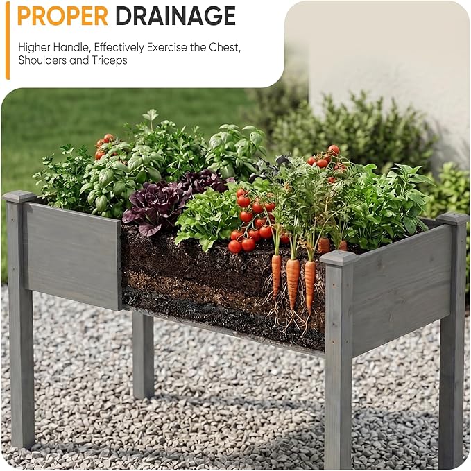 NEWBULIG Raised Garden Bed with Legs 48x24x30in,Elevated Wood Planter Box Stand for Outdoors Garden Balcony Courtyard, Natural Wood 400 Pound Capacity for Planting Herbs Flowers Vegetables, Grey