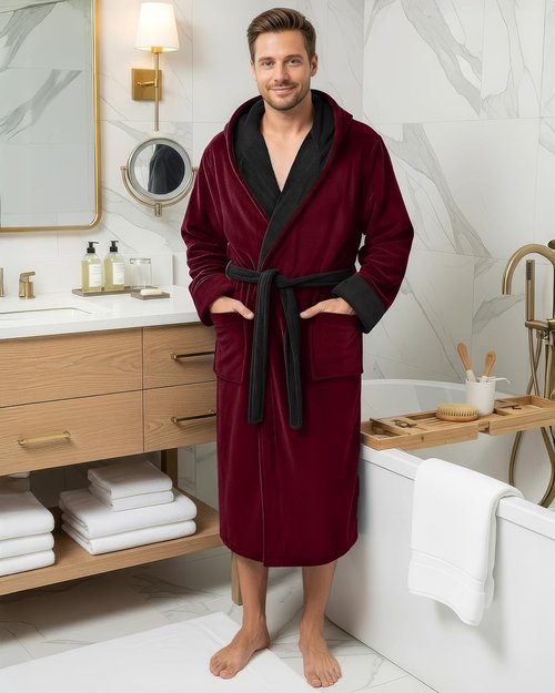 NY Threads Men's Hooded Bathrobe - Luxury Plush Fleece Spa Robe in Various Sizes and Colors