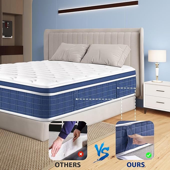 Queen Size Mattress in a Box 12 Inch Hybrid Mattress [Enhanced Stability], Medium Firm Feel with Memory Foam and Pocket Springs, Reinforced Edge Support