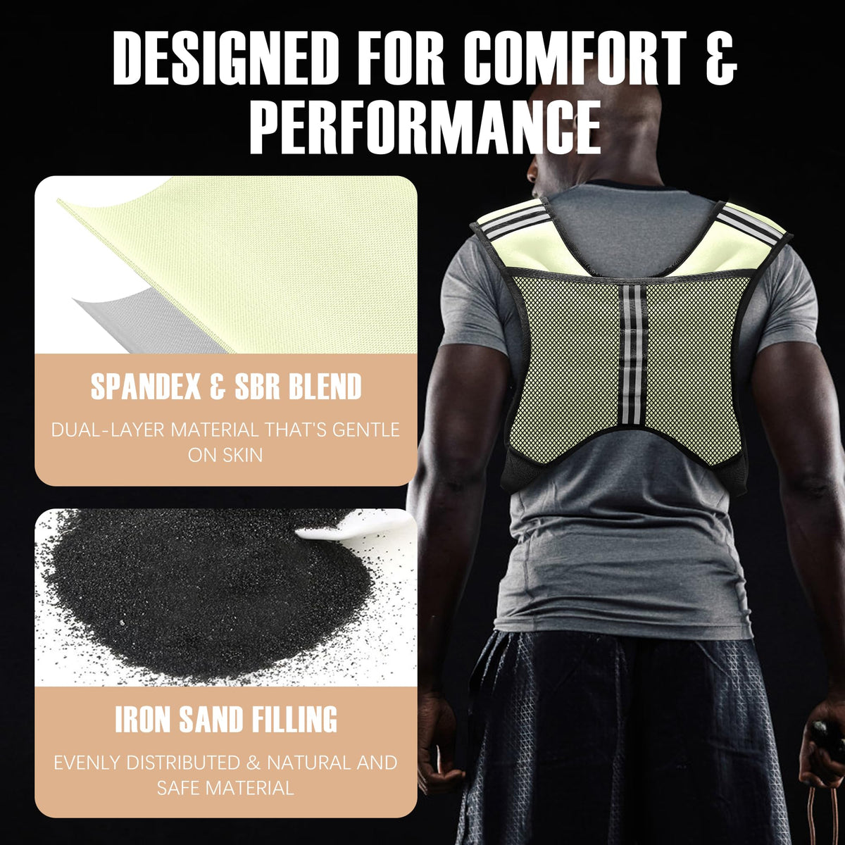 NATURELUX Weighted Vest with Reflective Stripe and Adjustable Buckle Straps, Pale Green, 25 lbs