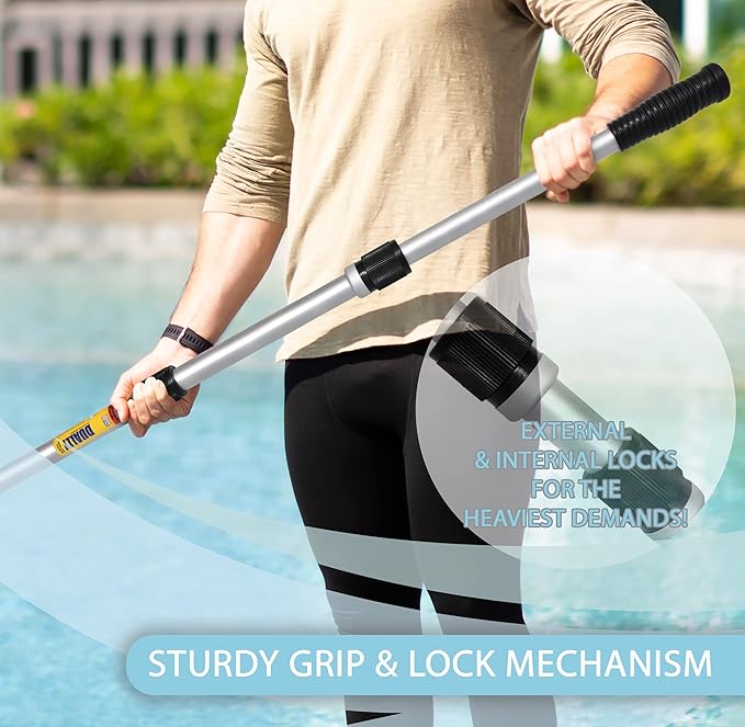 SKIMLITE MANUFACTURING Dually 9016 Telescopic Pool Pole 8-16 Ft Dual Locking Heavy Duty Aluminum Easy Grip Adjustable Telescoping Cleaning Poles with Universal Adapter for Skimmer Brush & Vacuum Head