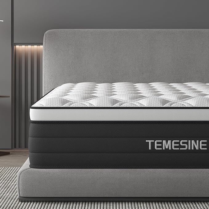 Queen Mattress, 12 Inch Hybrid Mattress in a Box with Individual Pocket Spring, Gel Memory Foam and Euro Top, Medium Firm Feel with Motion Isolation, Pressure Relief, Edge Support,Queen Size Black