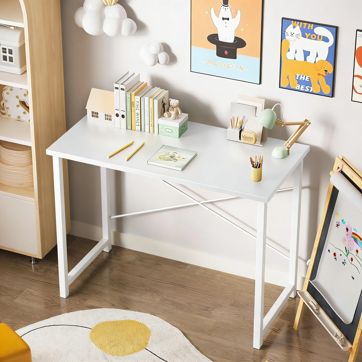Sweetcrispy Computer Small Desk, 32 Inch Office Writing Work Study Student Home Bedroom Table with Metal Frame Wooden Tabletop No Wheels - White Wood Compact