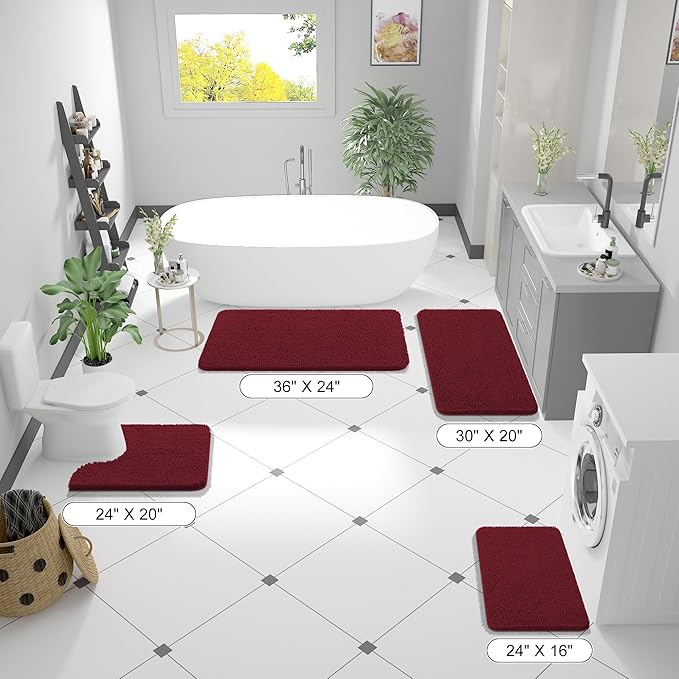 OLANLY Bathroom Rugs 47x17, Extra Soft Absorbent Chenille Bath Rugs, Rubber Backing Quick Dry, Machine Washable Bath Mats for Bathroom Floor, Tub and Shower, Home Decor Accessories, Burgundy