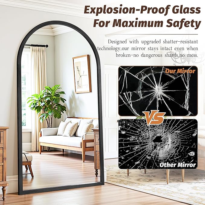 Full Length Mirror 82"×44" Floor Mirror Standing Tall Mirror, Arched Stand up