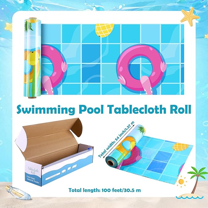 Kochorie 100 Ft x 54 Inch Swimming Pool Plastic Tablecloth Roll Pool Party