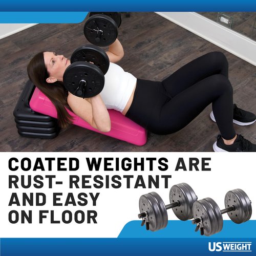 US Weight Adjustable 42LB Dumbbell Set with Spring Clips, 14" Knurled Bars – Made in USA, Essential Home Gym Equipment for Strength Training