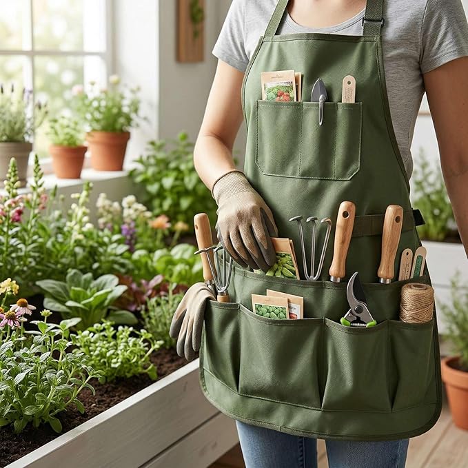 3Pcs Garden Tool Bag Organizer, Heavy Duty 600D Oxford Fabric Gardening Tote with 11 Pockets Apron Soil Replacement Mat Foldable Standable for Gardening Storage