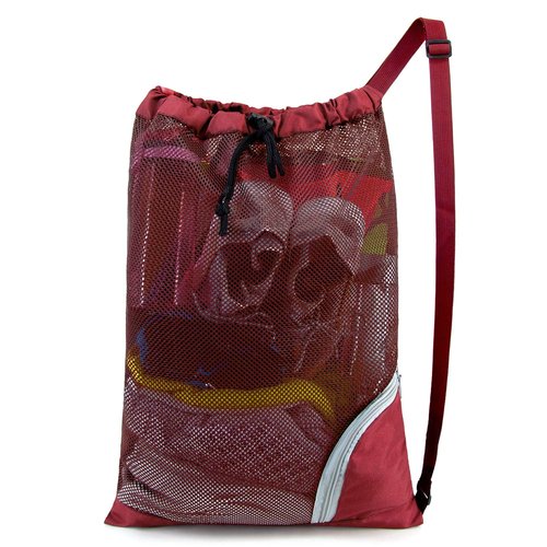 BeeGreen Mesh Drawstring Bag Swim Backpack for Beach Pool Sports Gym Draw String Cinch Bags for Swimming Soccer Basketball Gear Red