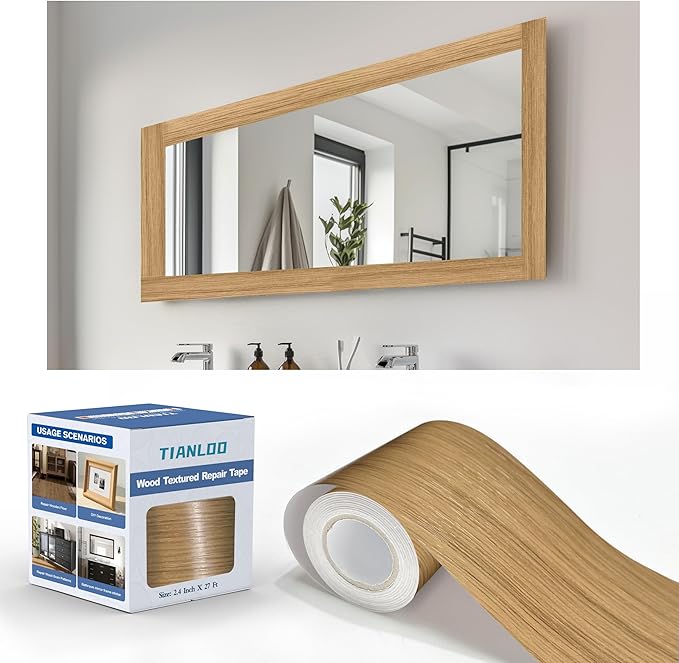 TIANLDD 27 FT Wood Grain Wallpaper Border, Removable Waterproof Mirror Border