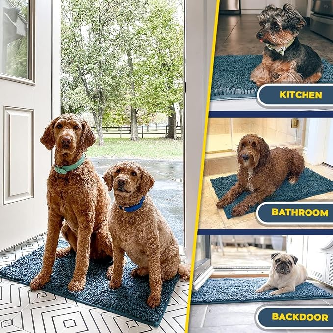 Muddy Mat® | Super Water Absorbent Door Mat Indoor, Microfiber Quick Dry Chenille Entryway Rug,Slip Resistant Front Door Mat,Indoor Mats for Entryway,Machine Washable Pet Rug, Atlantic Blue 36"x72"