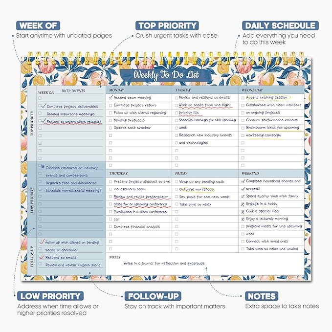 Taja Weekly To Do List Notepad with 52 Undated Sheets（8.5"×11"）- Weekly Desk Planner for Women & Man, Work and Home - 1 Pack Citrus Grove