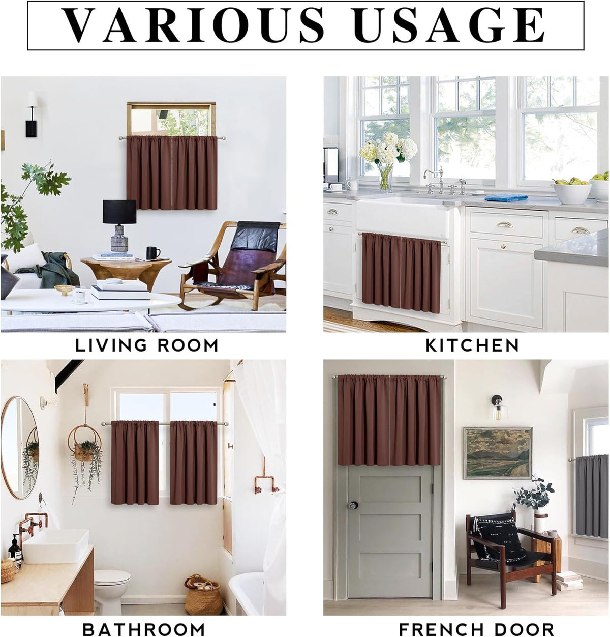 RYB HOME RV Curtains Blackout - Thermal Insulating Privacy Door Windows Camper Curtains for Kids Nursery RV Bunk Bedroom Windows Bathroom, Width 29 x Length 30, Chocolate Brown, 2 Pcs