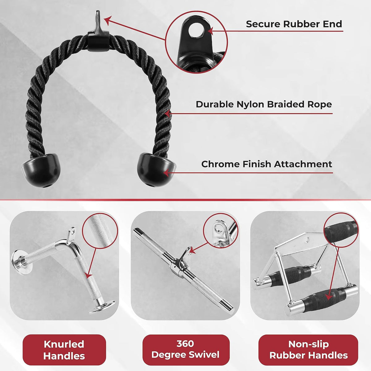 Yes4All Cable Machine Attachment - Versatile Row Handles & Tricep Rope | Supports 880 LB for Home Gym