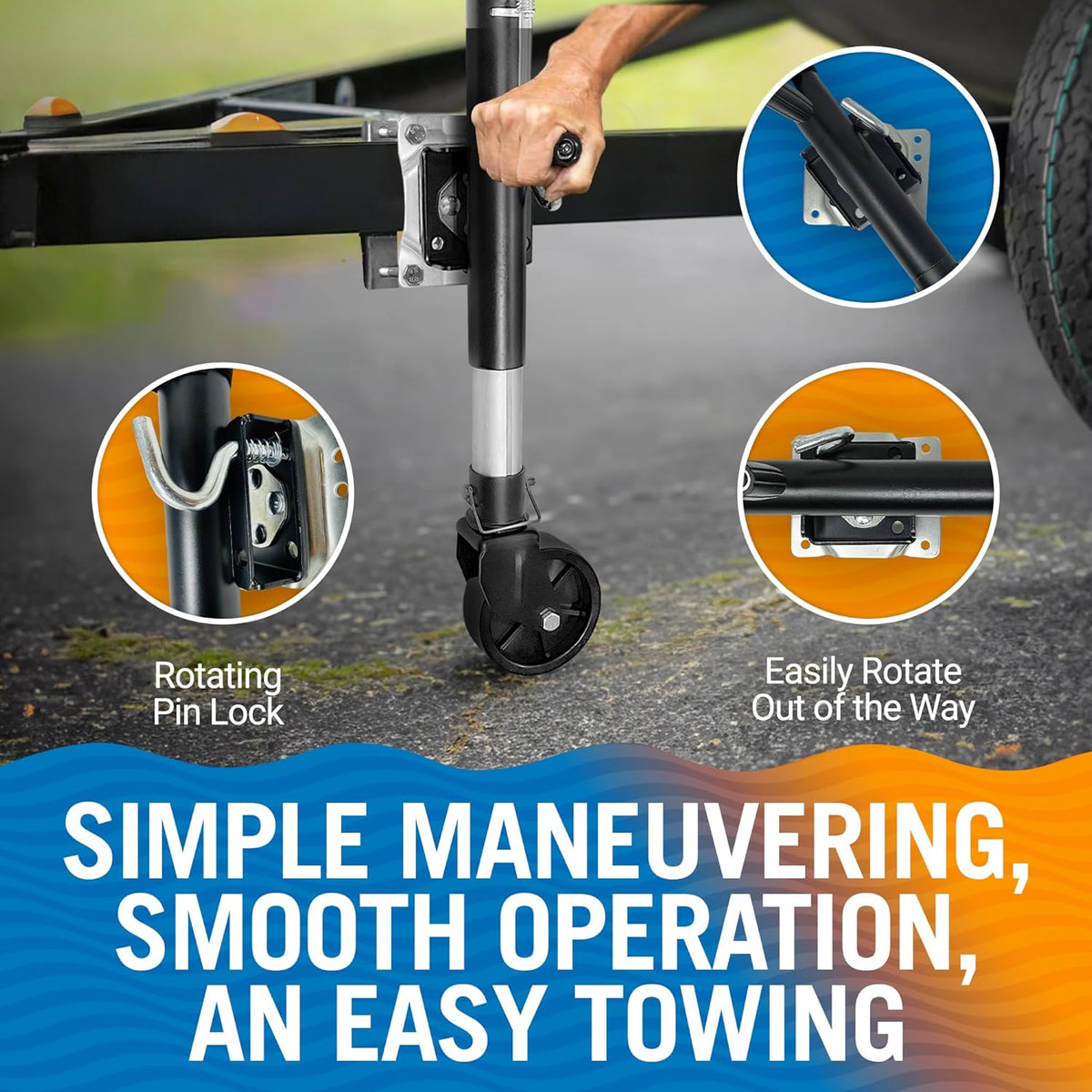 Better Boat Boat Trailer Jack - Heavy Duty Folding Tongue Jack with Wheel | 1200 lb Capacity