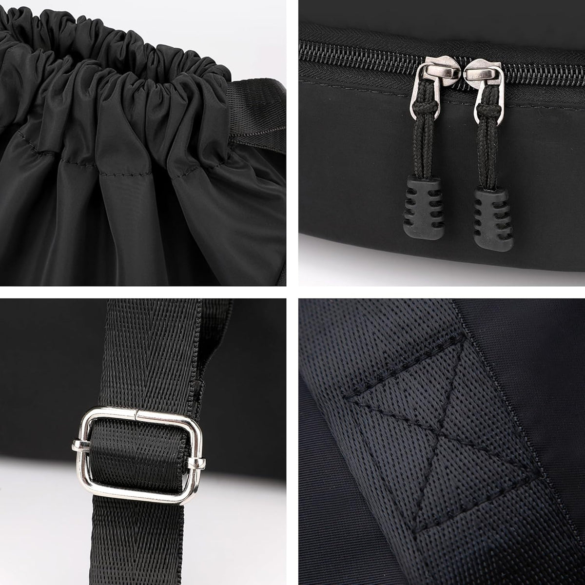 Skiennix Sport Gym Bag - Drawstring Backpack with Shoe Compartment & Reflective Strips | Black