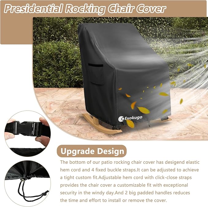 Rocking Chair Cover 2 Pack 600D Heavy Duty Waterproof - Patio Furniture Covers for Outdoor Rocking Chairs - All Weather Protection 27x34x45 Inches Black