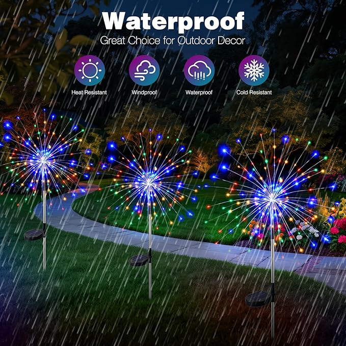 btfarm 6 Pack Solar Garden Lights Outdoor, 8 Modes Firework Lights Solar Powered, Waterproof Twinkle Fairy Light Outside for Yard Patio Pathway Pool Christmas Party Decorative, Multicolor