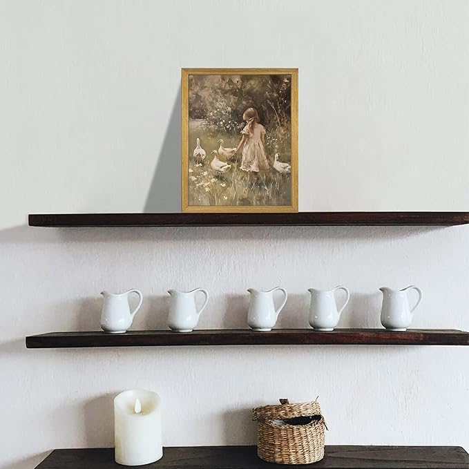 Wood Framed Canvas Wall Art, Vintage Girl