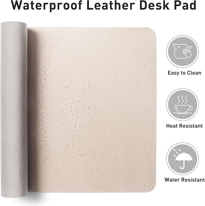 Aothia Faux Leather Desk Mat - Non-Slip PU Leather Desk Blotter, Waterproof Writing Surface, Large Desk Pad for Office & Home (Eggshell, 55" x 17")