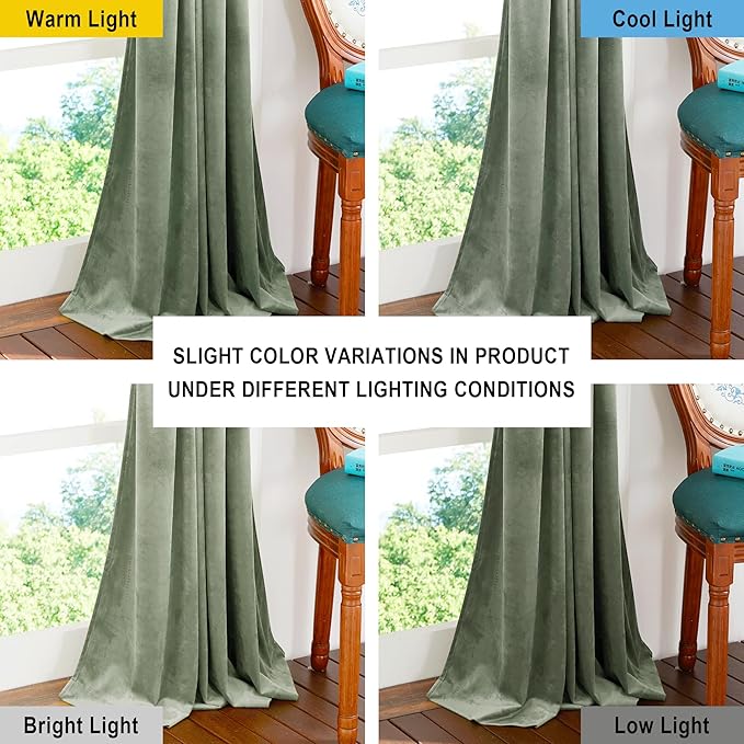 NICETOWN Sage Green Velvet Curtains 90 inches Long 2 Panels, Elegant and Sleek