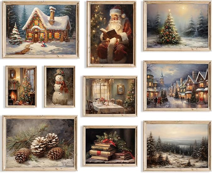 KBKBART Christmas Wall Art Prints Set of 10, Winter Christmas Picture Wall