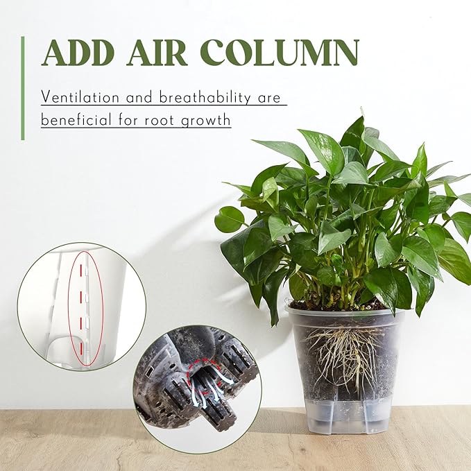 Wonderjune Self Watering Pots for Indoor Plants with Deep Reservoir and High Drainage Holes for Outdoor Plants and Flowers, Bare Root Planter(4.72'', 5.91'', 7.09'',Clear,3 Pcs)