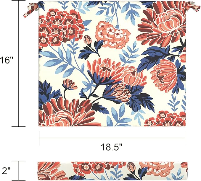 LVTXIII Outdoor Chair Cushions, Fade-Resistant Patio Furniture Cushions Outdoor Chair Pads with Ties for Dining Chairs and Garden Furniture Use, 18.5"x16"x2" 2 Pack, Red Chrysanthemum