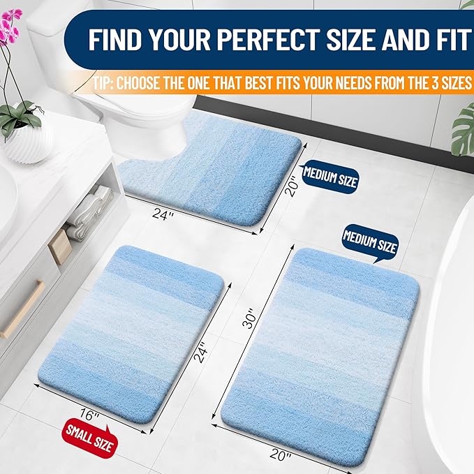 OLANLY Bathroom Rugs Mat 59x20, Extra Soft Absorbent Microfiber Bath Rugs, Rubber Backing, Quick Dry, Machine Washable Bath Mats for Bathroom Floor, Tub and Shower, Home Decor Accessories, Sky Blue