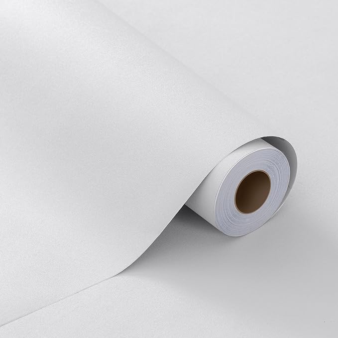 FUKU MON 24"x394" White Peel and Stick Wallpaper Matte Solid Textured Embossed
