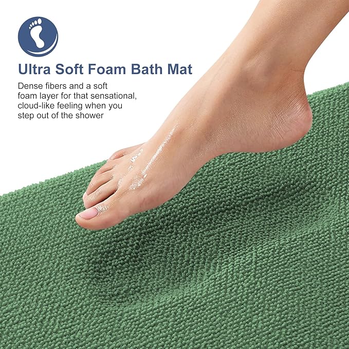 OLANLY Thick Memory Foam Bath Mat Rug 24x16, Extra Soft Absorbent Bathroom Rug, Quick Dry Bath Mats, Non-Slip, Machine Washable Carpet for Bathroom, Tub and Shower, Home Decor Accessories, Olive Green