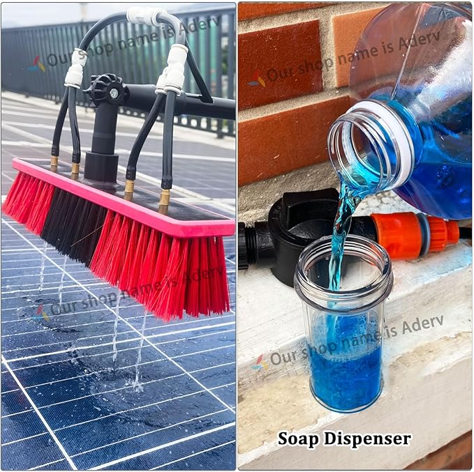 3.6-10.8 M Telescopic Brush, Water Fed Window Cleaning Pole, Soap Dispenser, Window Cleaning Pole, Water Fed Telescopic Brush, Window Roof Cleaning Equipment (35cm Brush,6M)