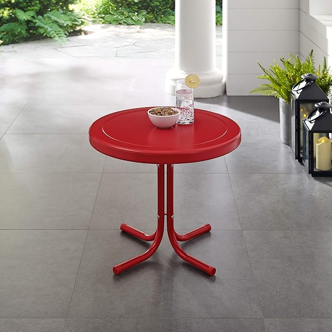 Crosley Furniture Griffith Weather Resistant Retro Metal Outdoor Side Table for Patio, Deck, Porch, Red