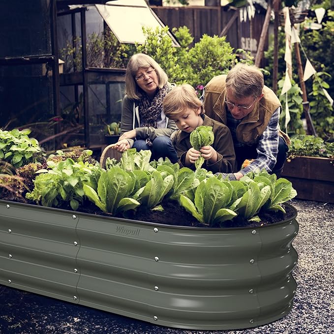 Winpull Raised Garden Bed Kit, 5x2x1 ft Galvanized Planter Box Outdoor with Safety Edging, Large Metal Raised Beds for Gardening Vegetables Flower Fruits (Volcanic Ash)