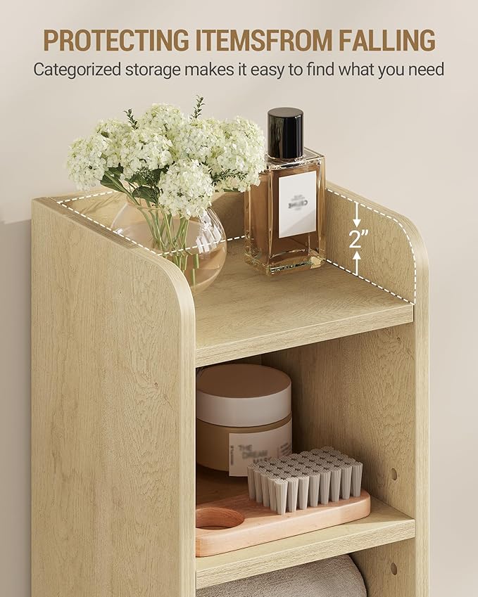 Bathroom Storage Cabinet, Small Corner Floor Cabinet with Door and Shelves, Narrow Toilet Paper Holder, Bathroom Organizer with Adjustable Shelf, for Small Spaces, Yellow BC08202B