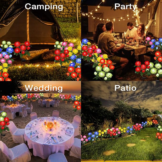 TYNLED Outdoor Solar Garden Stake Lights,Upgraded LED Solar Powered Light with 6 Rose Flowers, Waterproof Solar Decorative Lights for Patio Pathway Courtyard Garden Lawn