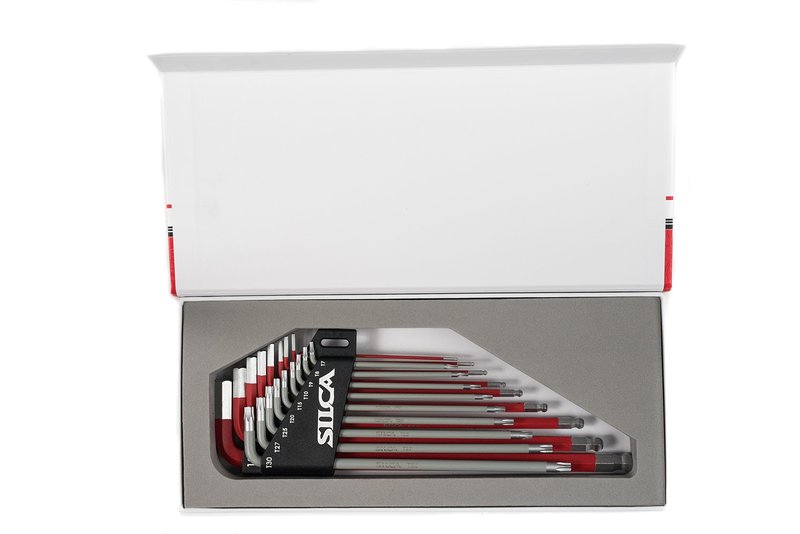 SILCA HX-TWO Heavy Duty Essential Metric Hex and Torx Set | Torx 7 - T30 - Hex 1.5 - H10 | Color Powder coated Red and Grey texture non slip grip | Swiss tool steel L wrench Allen key.