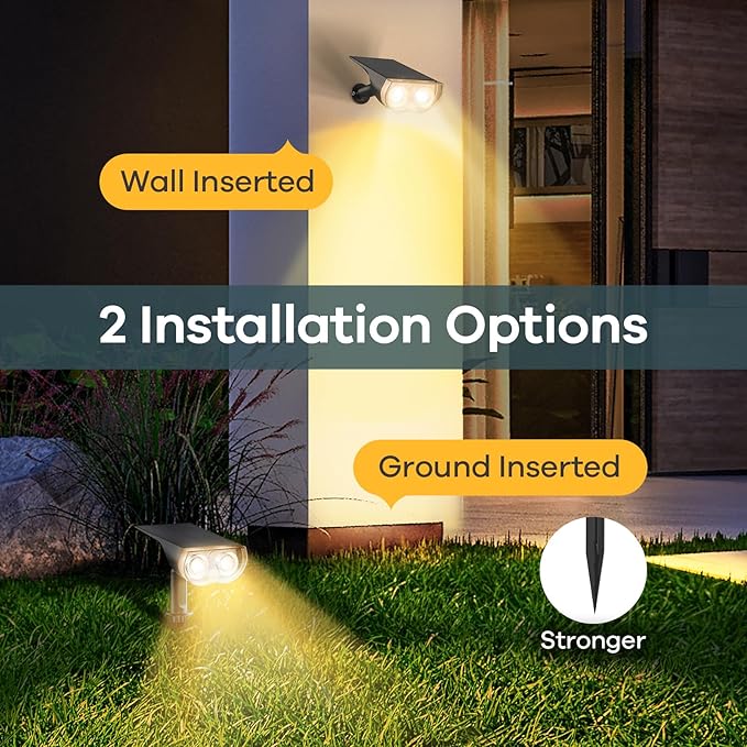 Linkind Solar Lights Outdoor Waterproof IP67, StarRay Dusk-to-Dawn Outdoor Solar Lights, 3 Lighting Modes Solar Spot Lights Outdoor for Garden, Yard, Landscape (Warm White, 6 Pack)