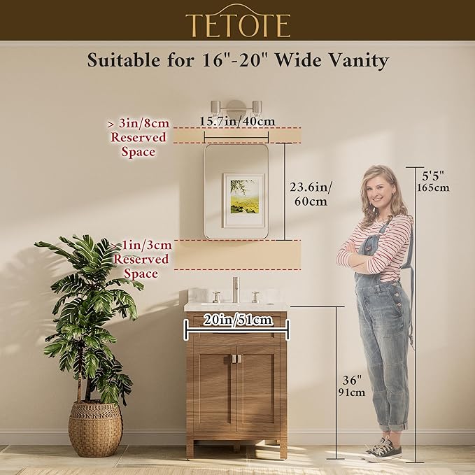 TETOTE 16 x 24 Inch Brushed Gold Frame Mirror, Brass Gold Bathroom Vanity Mirror