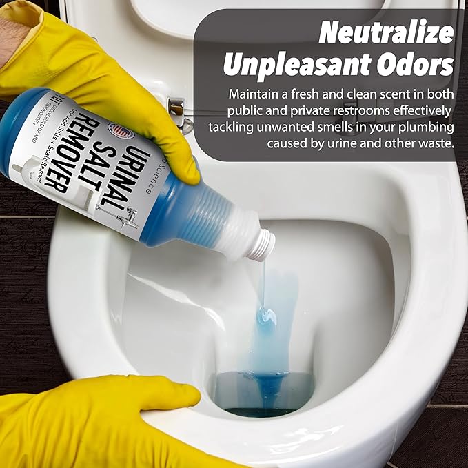 Urinal Salt, Calcium and Mineral Scale Remover - Eliminates Urine Odor, Destroys Uric Acid Salt, Deposit Buildup - 32 FL OZ, 4 BOTTLES