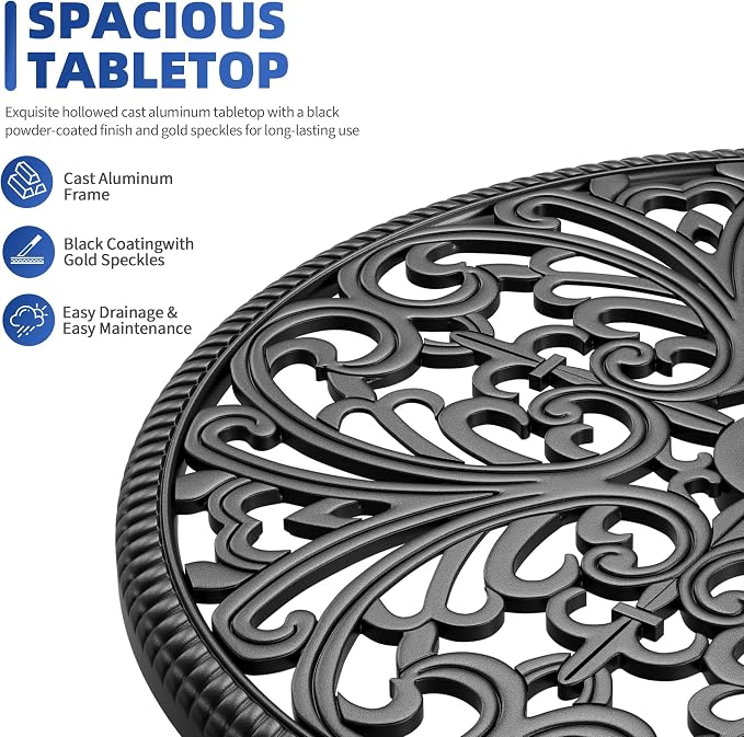 IDEALHOUSE Patio 23''Cast Aluminum Side Table with Umbrella Hole,Outdoor Small Coffee Tables,Anti-Rust Bistro Table,Round End Table,Outdoor Furniture for Indoor,Patio,Garden,Porch,Balcony(Retro Black)